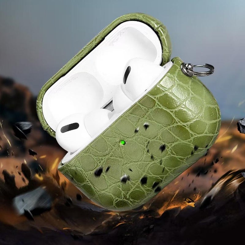Handmade Leather Case -for Airpods pro3 Pu Case Cover,Crocodile/alligator Skin Lizard Skin Luxury Texture,Drop Protection Soft Shell Cover With Keychain,for Airpods pro3rd Generation Earbuds (White) - Image 5